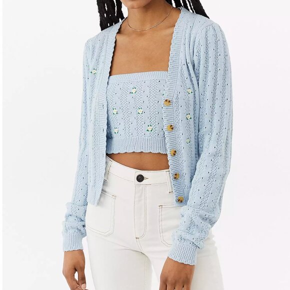 Urban Outfitters Embroidered Cardigan in light blue, great condition - Picture 1 of 6